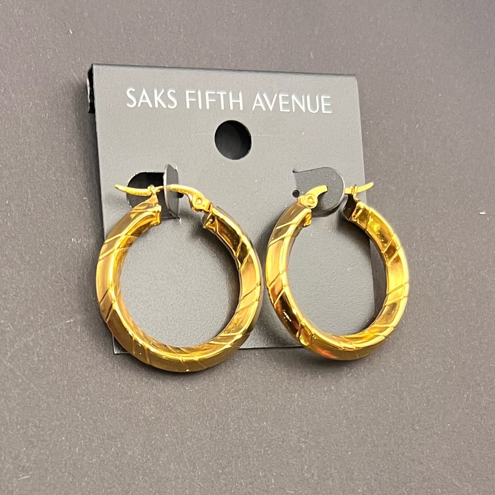 Saks Fifth Avenue Gold Textured Hoop Earrings